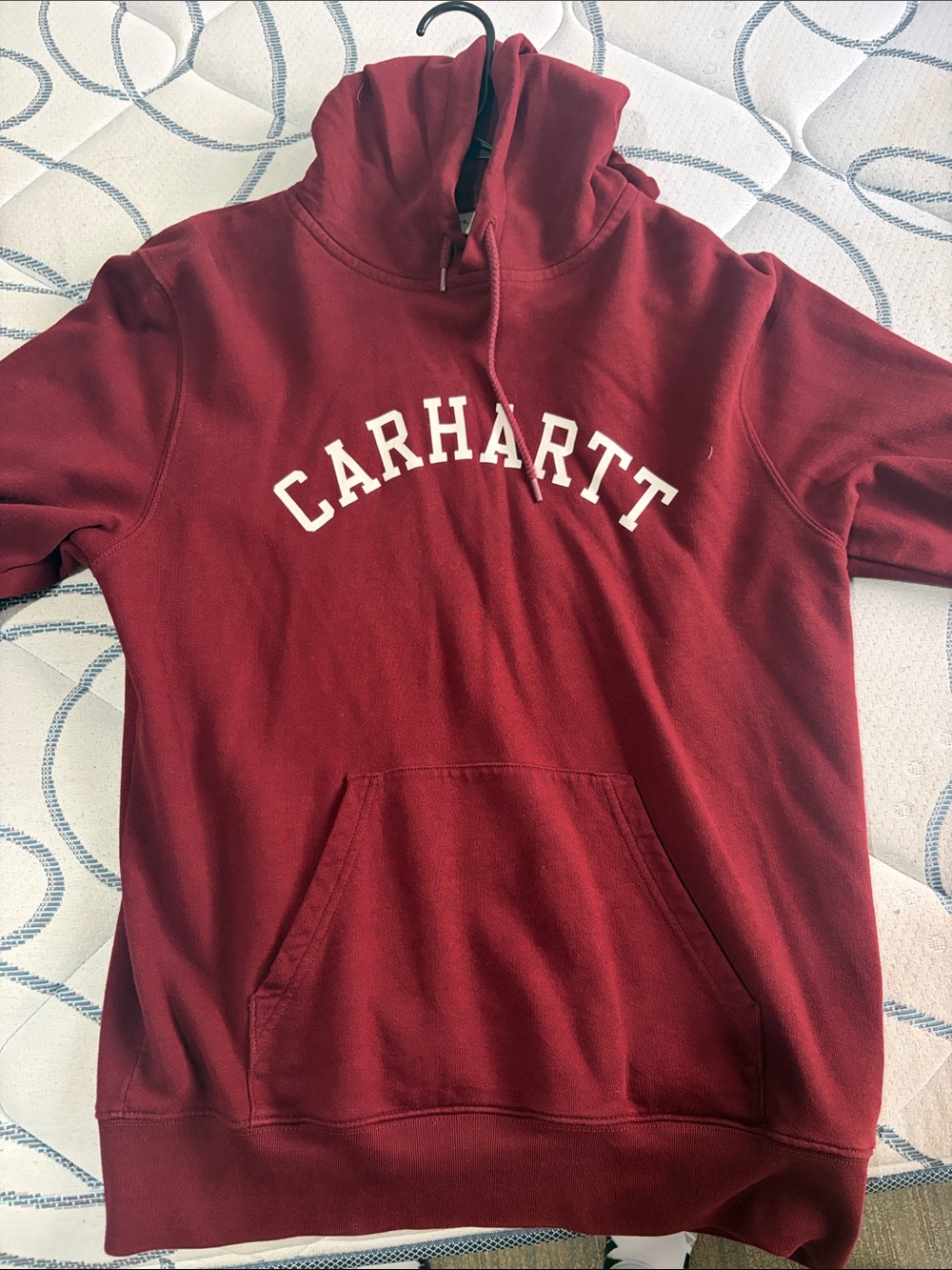Carhartt WIP Maroon Hoodie with White Arch Logo